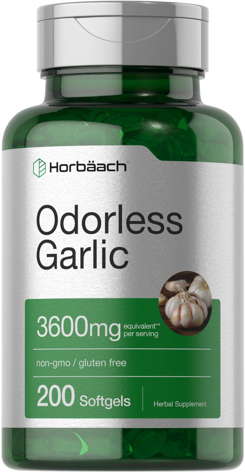 Horbäach Odorless Garlic Softgel Supplement | 200 Count | Ultra Potent Concentrated Herbal Extract | Non-GMO & Gluten Free - FENGGESTORE20