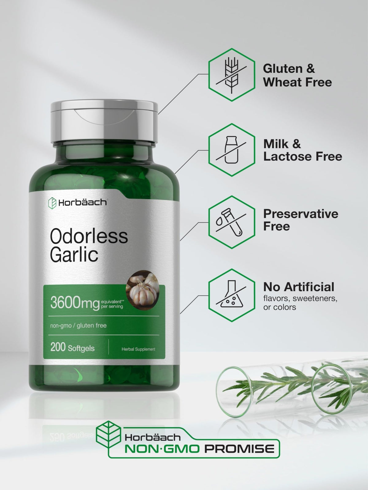 Horbäach Odorless Garlic Softgel Supplement | 200 Count | Ultra Potent Concentrated Herbal Extract | Non-GMO & Gluten Free - FENGGESTORE20