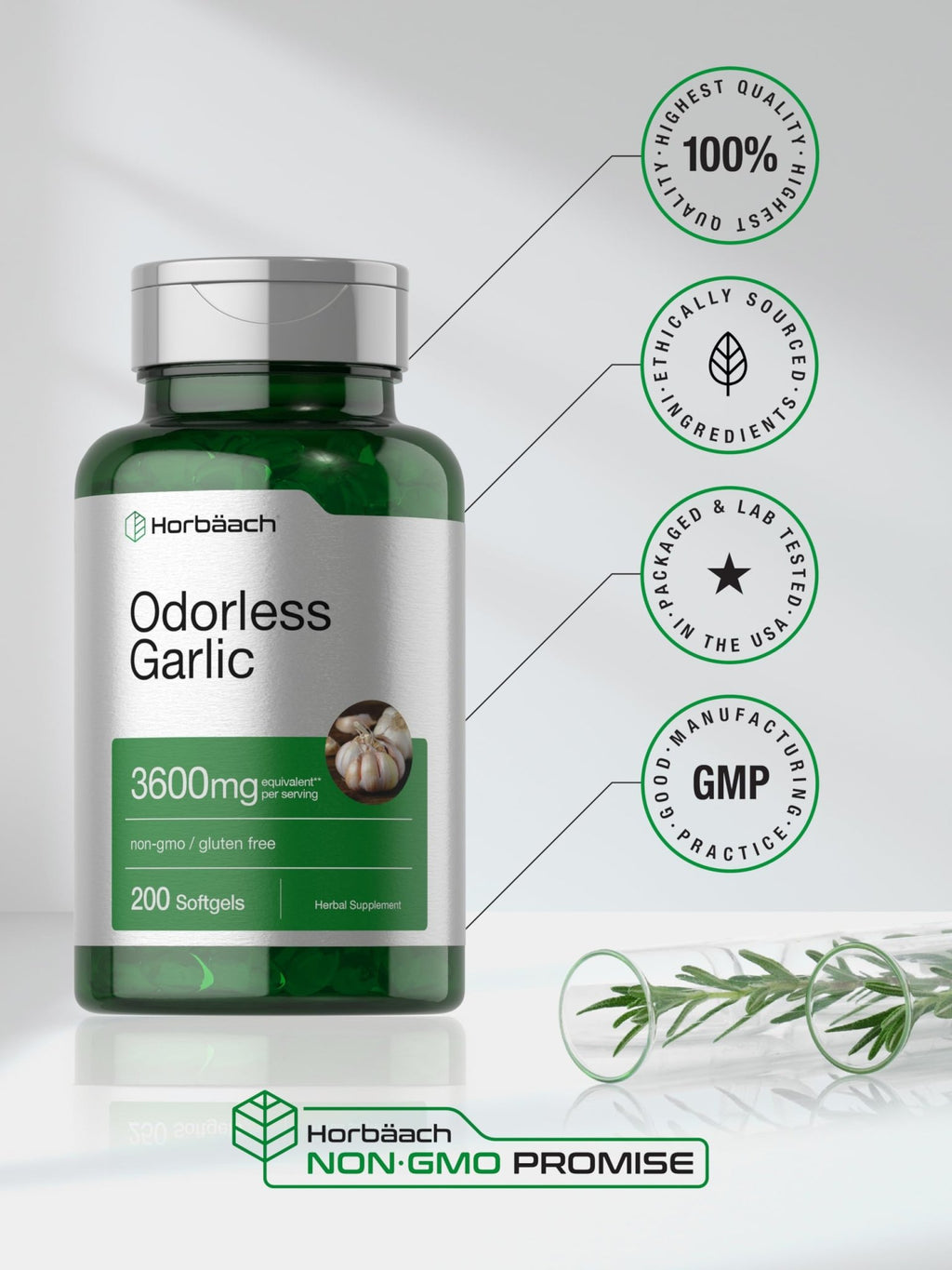 Horbäach Odorless Garlic Softgel Supplement | 200 Count | Ultra Potent Concentrated Herbal Extract | Non-GMO & Gluten Free - FENGGESTORE20