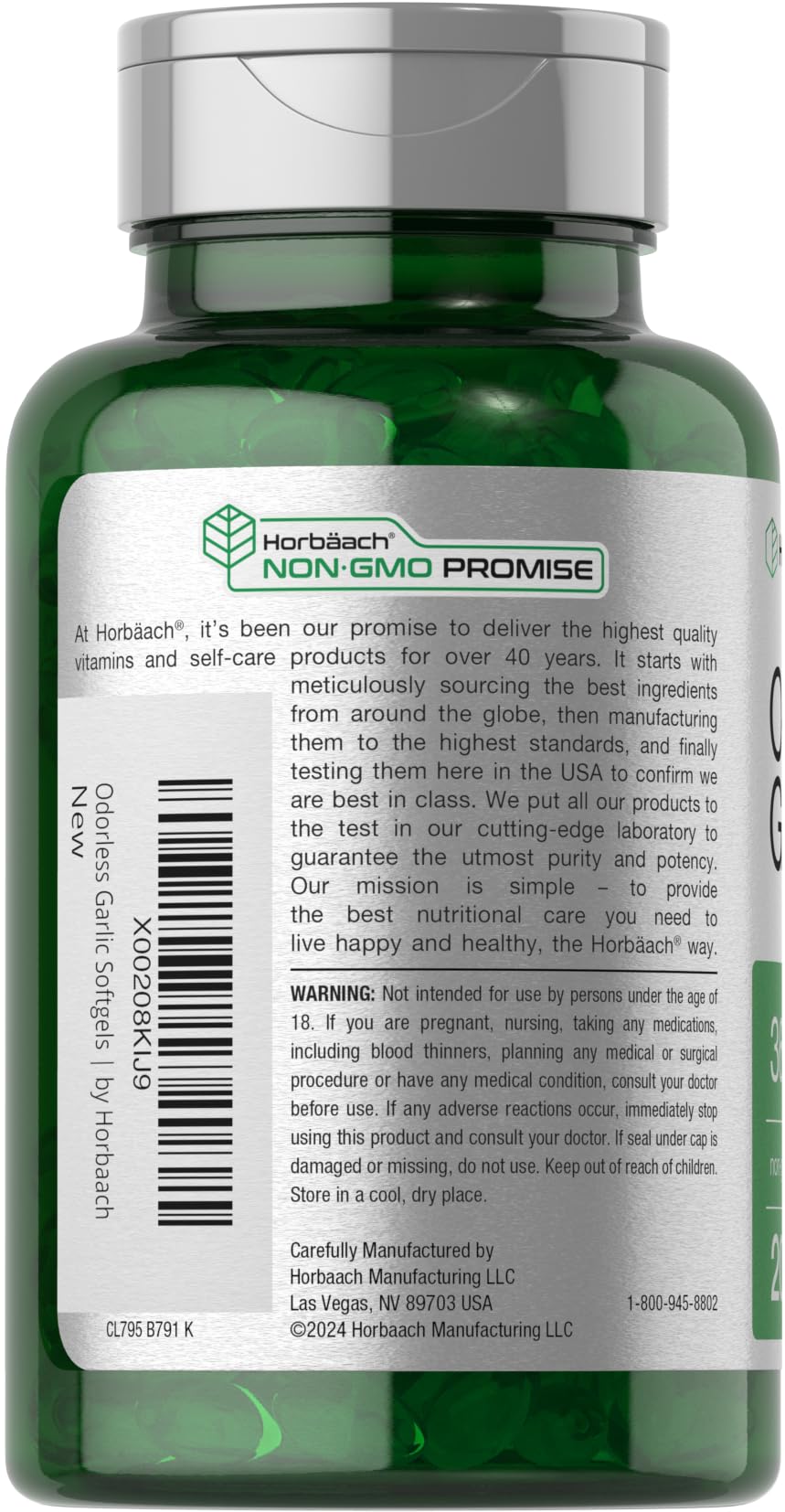 Horbäach Odorless Garlic Softgel Supplement | 200 Count | Ultra Potent Concentrated Herbal Extract | Non-GMO & Gluten Free - FENGGESTORE20