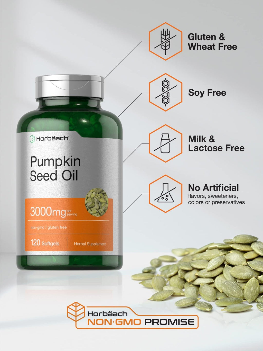 Horbäach Pumpkin Seed Oil | 3000mg | 120 Softgel Capsules | Cold Pressed Dietary Supplement | Non-GMO and Gluten Free Formula - FENGGESTORE20