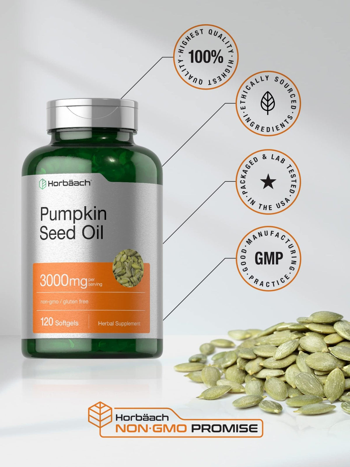 Horbäach Pumpkin Seed Oil | 3000mg | 120 Softgel Capsules | Cold Pressed Dietary Supplement | Non-GMO and Gluten Free Formula - FENGGESTORE20
