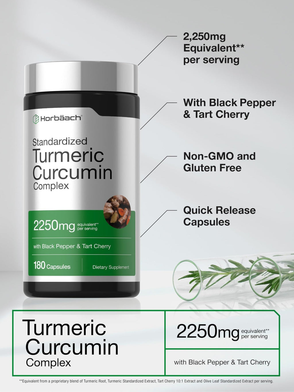 Horbäach Turmeric Curcumin Supplement | 180 Capsules | with Black Pepper & Tart Cherry | Non-GMO & Gluten Free - FENGGESTORE20