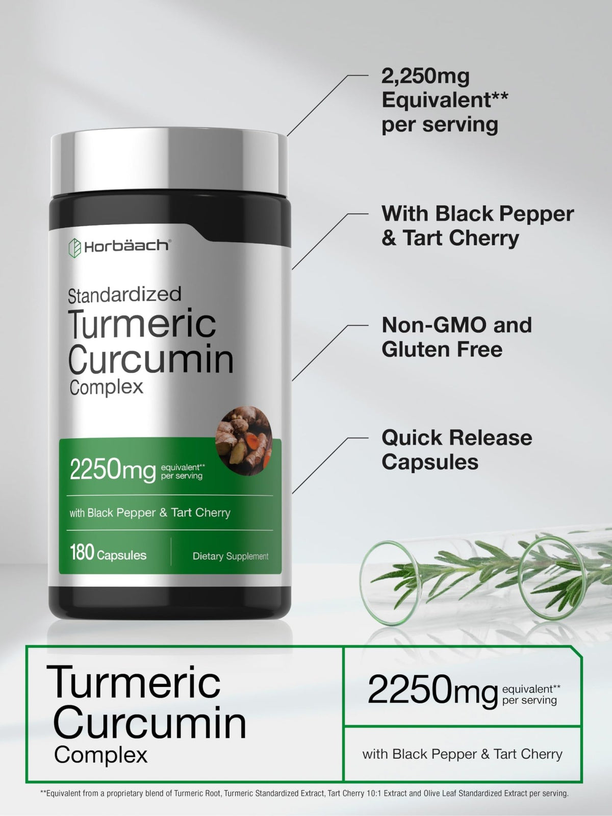 Horbäach Turmeric Curcumin Supplement | 180 Capsules | with Black Pepper & Tart Cherry | Non-GMO & Gluten Free - FENGGESTORE20