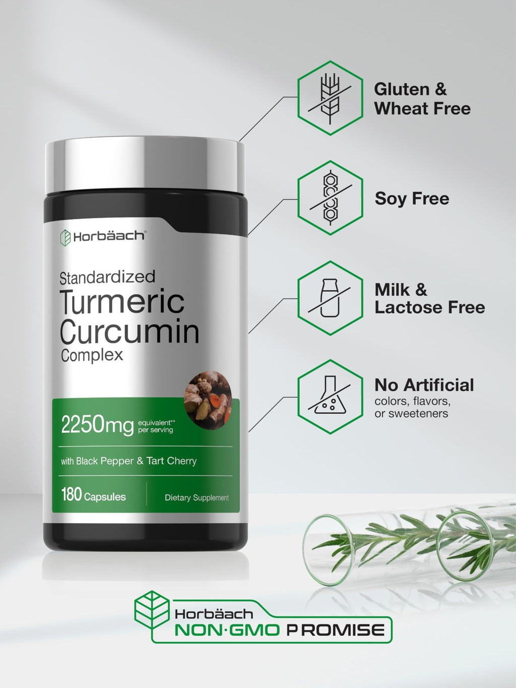 Horbäach Turmeric Curcumin Supplement | 180 Capsules | with Black Pepper & Tart Cherry | Non-GMO & Gluten Free - FENGGESTORE20