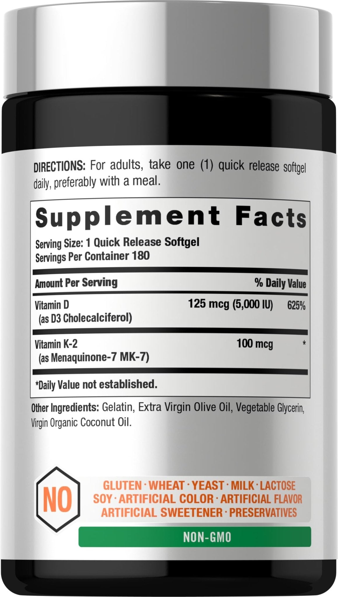 Horbäach Vitamin D3 K2 5000 iu | 100mcg MK-7 Complex | 180 Softgel Capsules | Non-GMO & Gluten Free Supplement - FENGGESTORE20