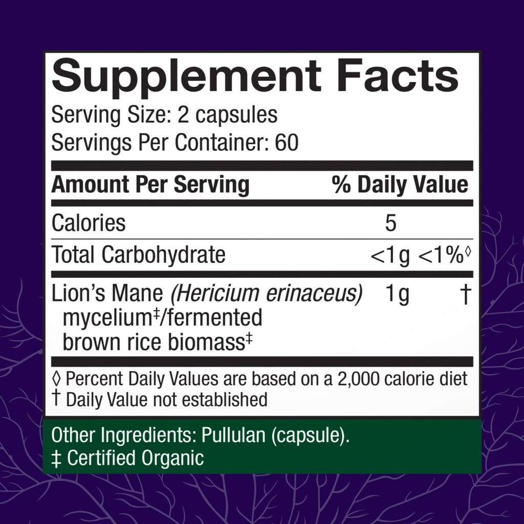 Host Defense Mushrooms Lion's Mane - Supplement Capsules for Brain Health Support - Mushroom Support for Focus & Memory Function - FENGGESTORE20