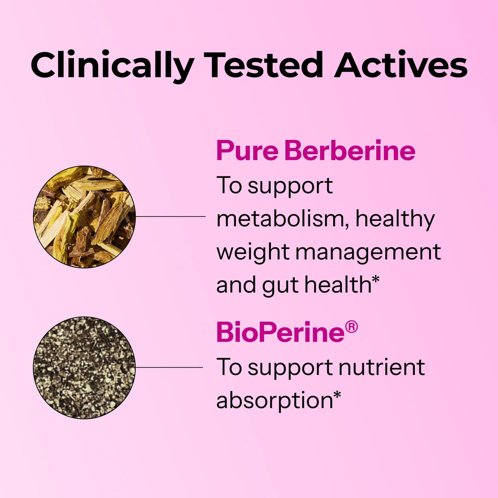 HUM Best of Berberine Supplement 1200mg, Pure Potency for Metabolic Wellness, Gut Health, Pure Berberine Supplements Enhanced with BioPerine for Maximum Absorption, 60 Capsules - FENGGESTORE20