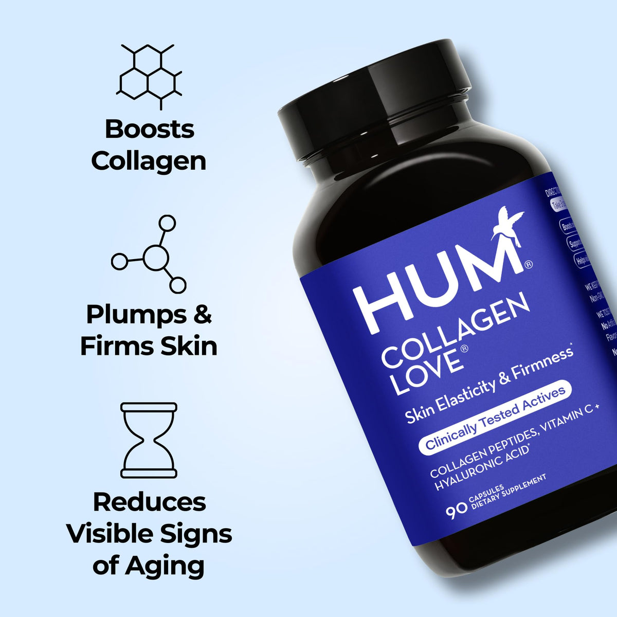 HUM Collagen Love Skin Supplement, Collagen Peptides Capsules with Hyaluronic Acid & Vitamin C, Supports Firm Skin & Helps Minimize Signs of Aging, Supplements - FENGGESTORE20