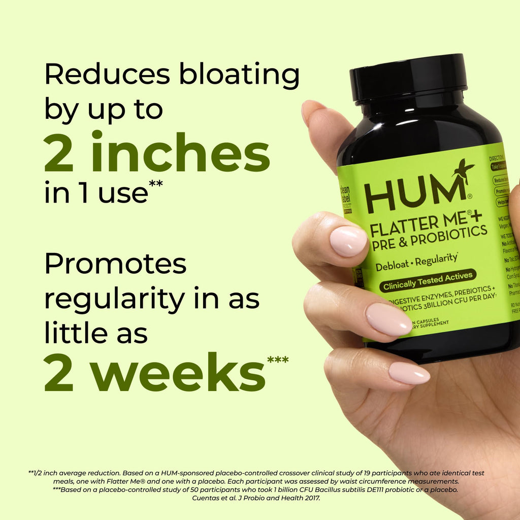 HUM Flatter Me Digestive Enzymes Plus Prebiotics & Probiotics, Digestive Health Bloating Supplement for Women & Men, Fast Acting Anti Bloat Pills Multi Enzyme - FENGGESTORE20