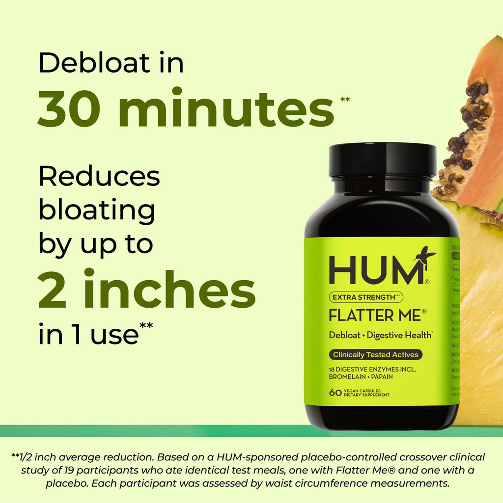 HUM Flatter Me Extra Strength Digestive Enzymes for Women, Men, Digestive Gut Bloating Supplement, Ginger, Peppermint Leaf, Fast Acting Anti Bloat - FENGGESTORE20