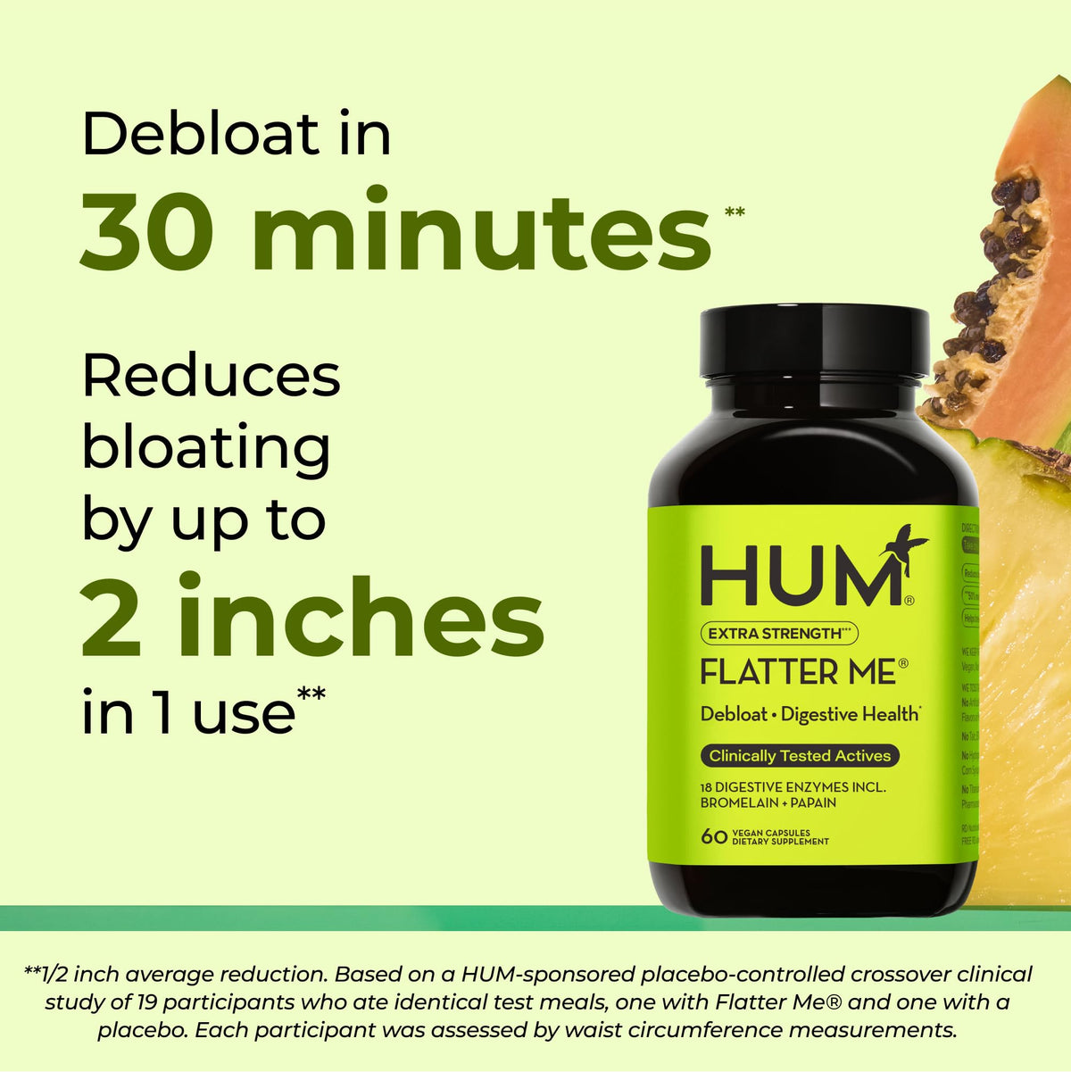 HUM Flatter Me Extra Strength Digestive Enzymes for Women, Men, Digestive Gut Bloating Supplement, Ginger, Peppermint Leaf, Fast Acting Anti Bloat - FENGGESTORE20