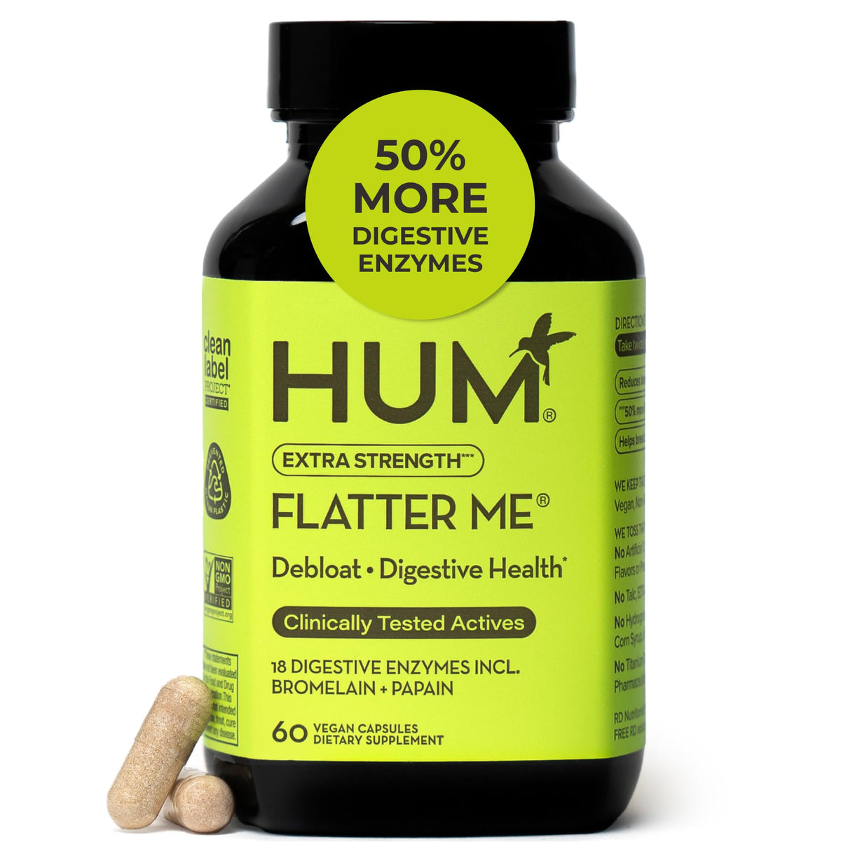 HUM Flatter Me Extra Strength Digestive Enzymes for Women, Men, Digestive Gut Bloating Supplement, Ginger, Peppermint Leaf, Fast Acting Anti Bloat - FENGGESTORE20