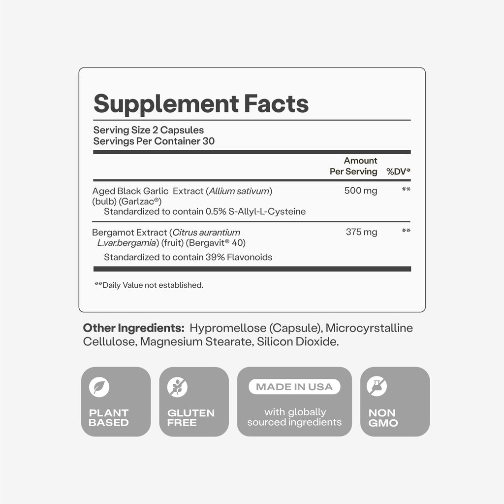 Humann Cholesterol Health Daily, Aged Black Garlic Extract & Citrus Bergamot, Cholesterol & Lipid Support Supplement, 60 Capsules - FENGGESTORE20