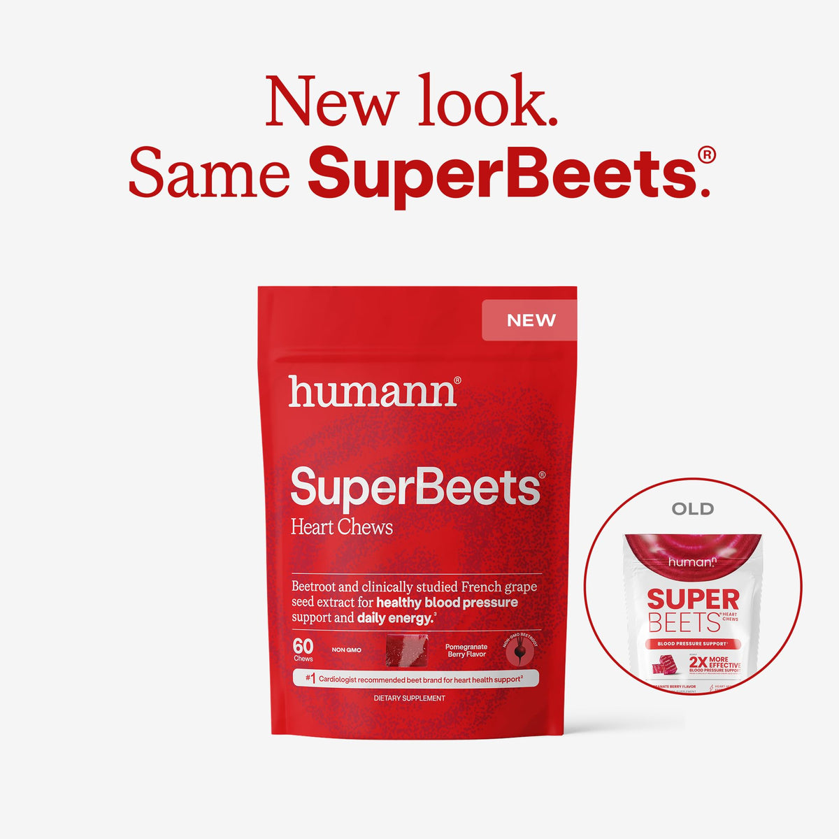 Humann SuperBeets Heart Chews, Beet Root Powder Support Energy Supplement, Nitric Oxide and Blood Pressure Support, Grape Seed Extract & Non-GMO, Heart Health, Pomegranate Berry Flavor, 60 Count - FENGGESTORE20