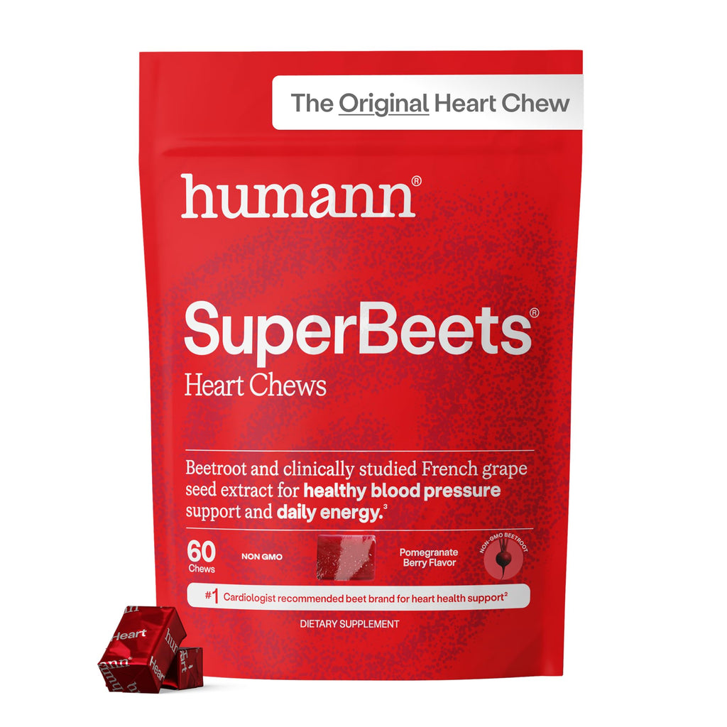 Humann SuperBeets Heart Chews, Beet Root Powder Support Energy Supplement, Nitric Oxide and Blood Pressure Support, Grape Seed Extract & Non-GMO, Heart Health, Pomegranate Berry Flavor, 60 Count - FENGGESTORE20