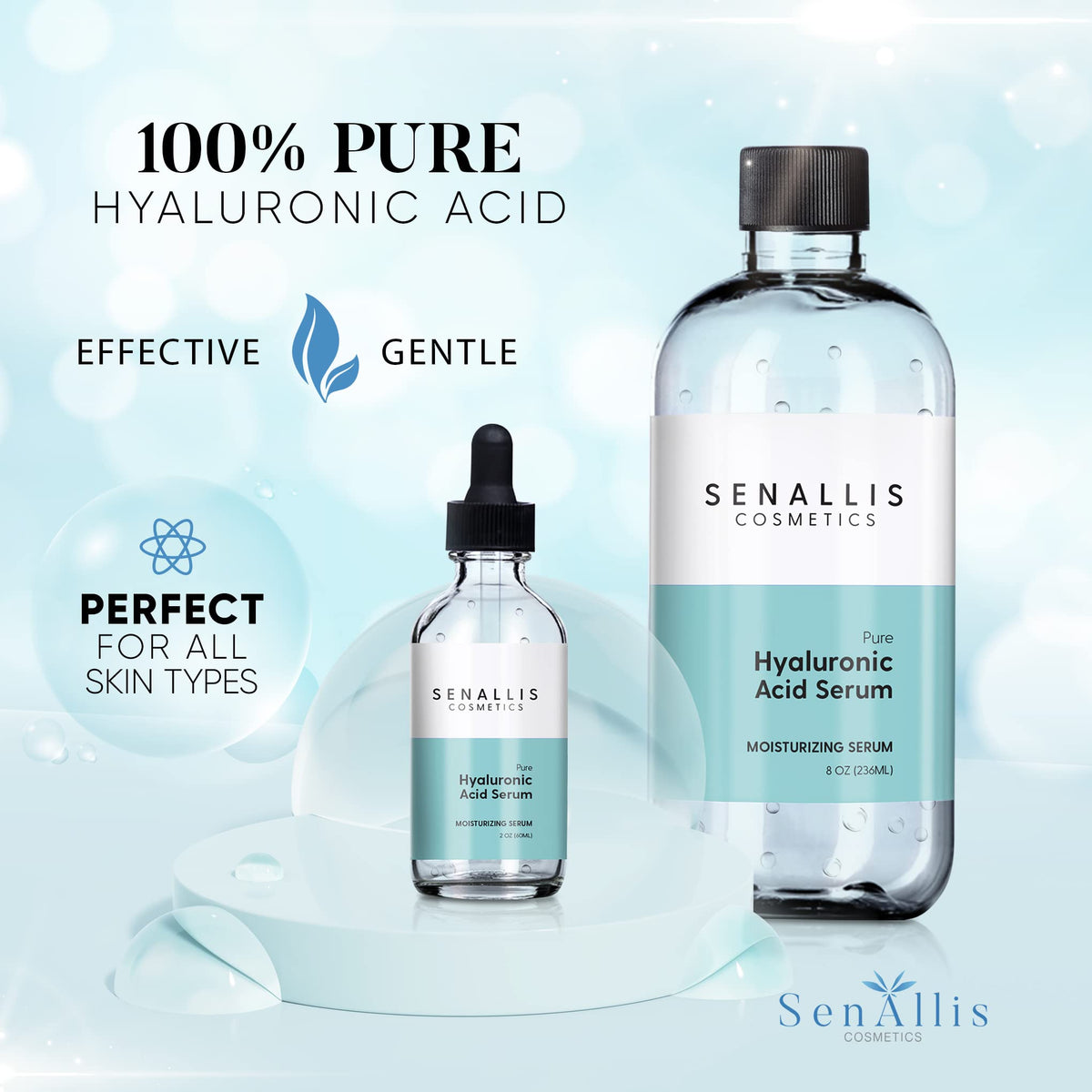 Hyaluronic Acid Serum 8 fl oz And 2 fl oz, Made From Pure Hyaluronic Acid, Anti Aging/Wrinkle, Ultra-Hydrating Moisturizer - FENGGESTORE20