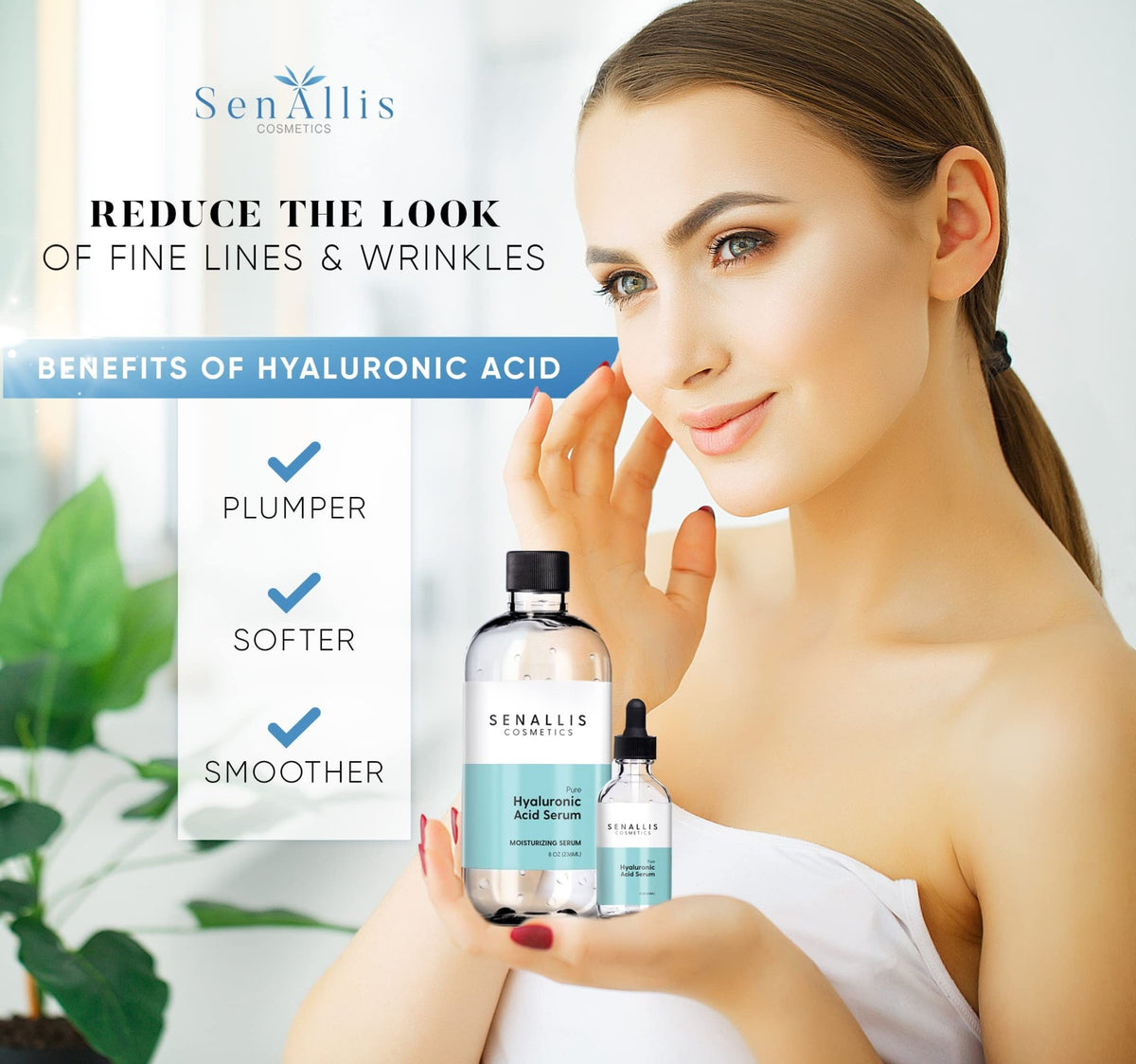 Hyaluronic Acid Serum 8 fl oz And 2 fl oz, Made From Pure Hyaluronic Acid, Anti Aging/Wrinkle, Ultra-Hydrating Moisturizer - FENGGESTORE20