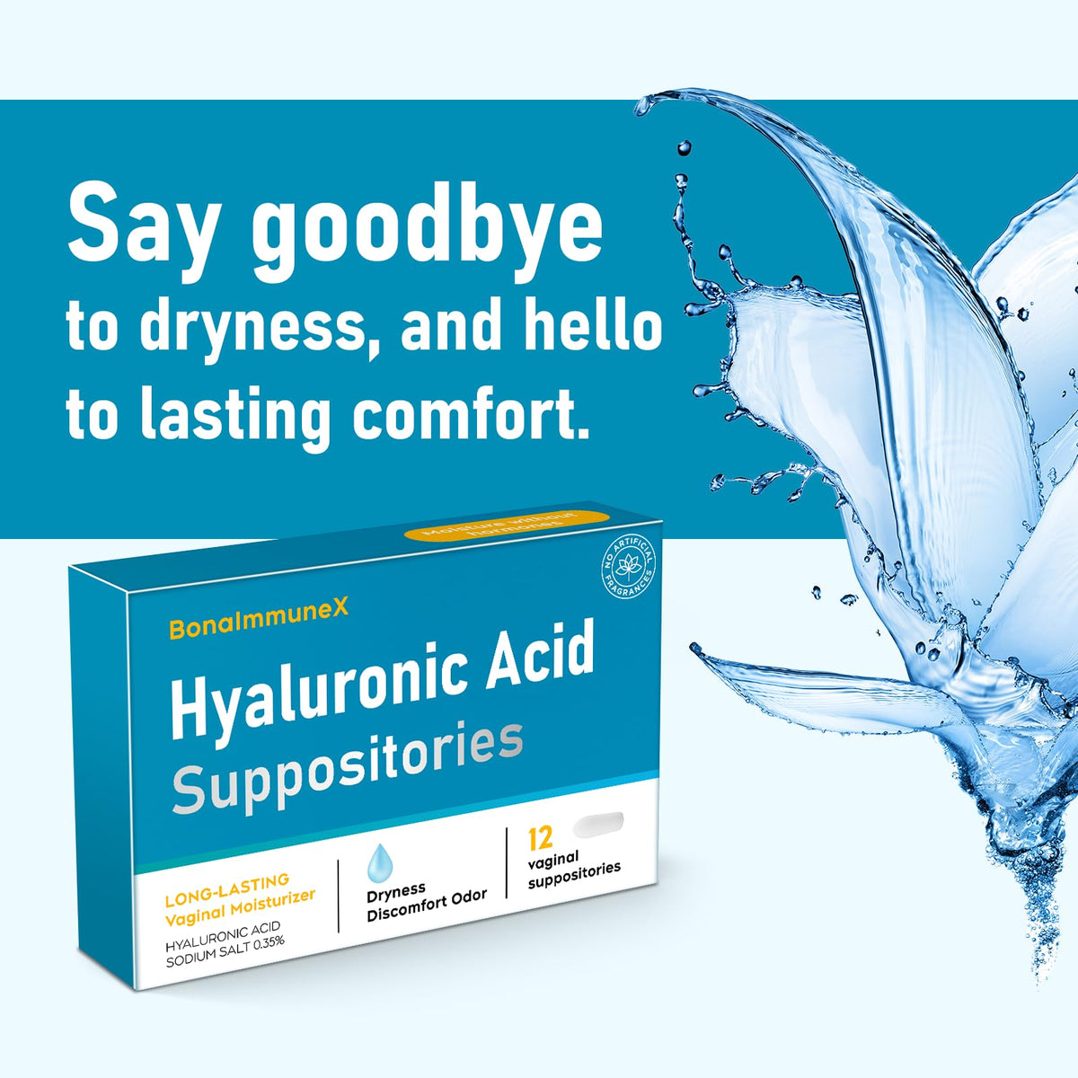 Hyaluronic Acid Vaginal Suppositories 10 mg for Women | Vaginal Moisturizer for Dryness, Itching & Irritation | Menopause & Intimate Care with Coconut Fatty Acids | Estrogen Free, 12 Count - FENGGESTORE20