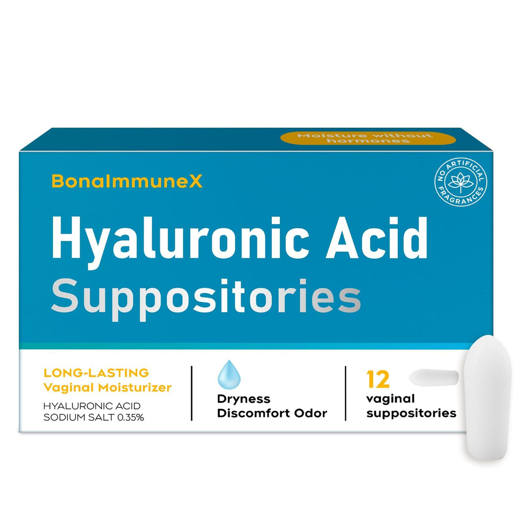 Hyaluronic Acid Vaginal Suppositories 10 mg for Women | Vaginal Moisturizer for Dryness, Itching & Irritation | Menopause & Intimate Care with Coconut Fatty Acids | Estrogen Free, 12 Count - FENGGESTORE20