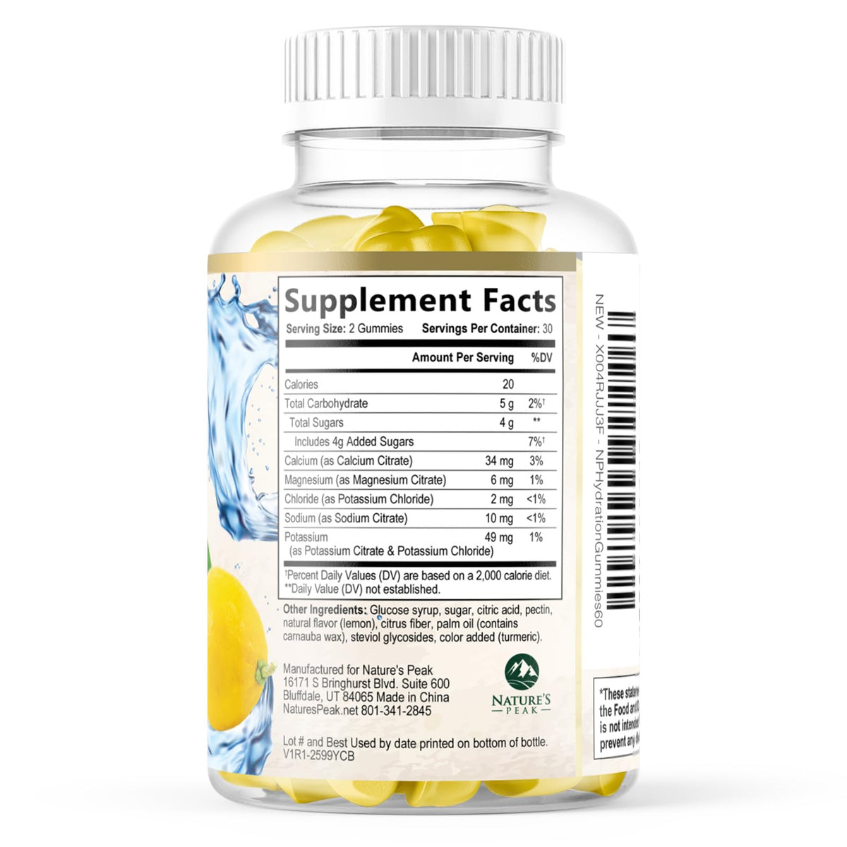 Hydration Electrolyte Gummies - Daily Liquid Replenisher Gummy - Electrolyte Multiplier with Minerals, Potassium & Real Salt - Vegan, Non-GMO - Tasty Lemon Flavor Hydration Electrolytes - 60 Gummies - FENGGESTORE20