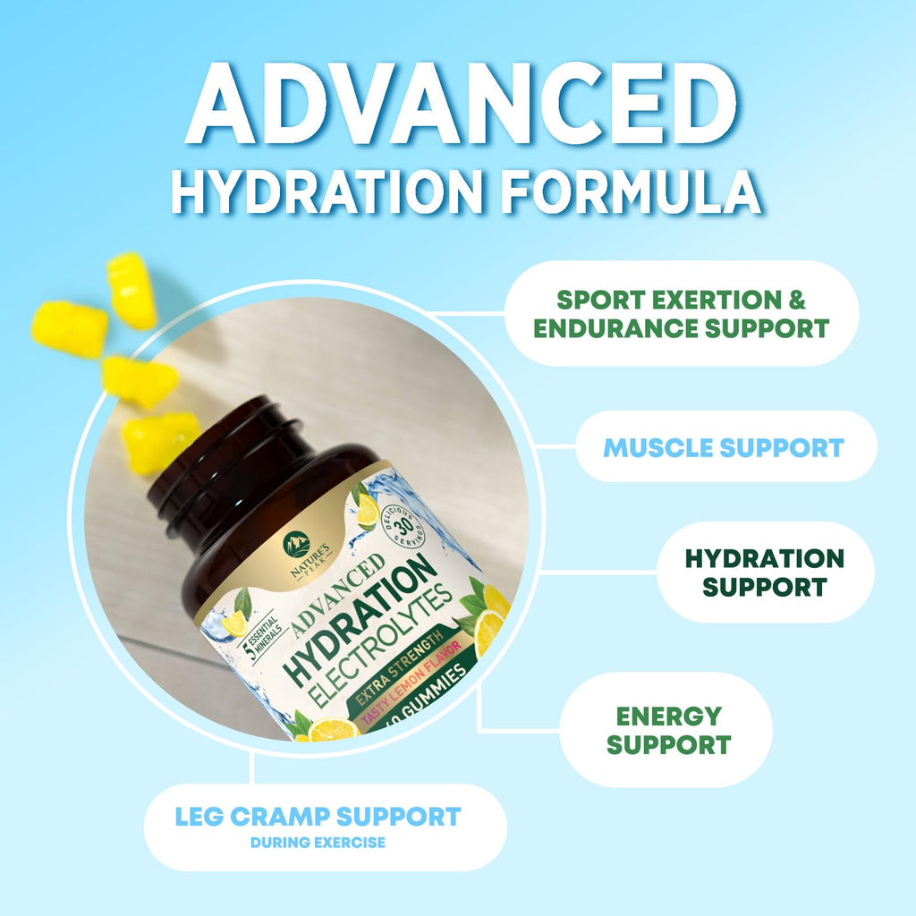 Hydration Electrolyte Gummies - Daily Liquid Replenisher Gummy - Electrolyte Multiplier with Minerals, Potassium & Real Salt - Vegan, Non-GMO - Tasty Lemon Flavor Hydration Electrolytes - 60 Gummies - FENGGESTORE20