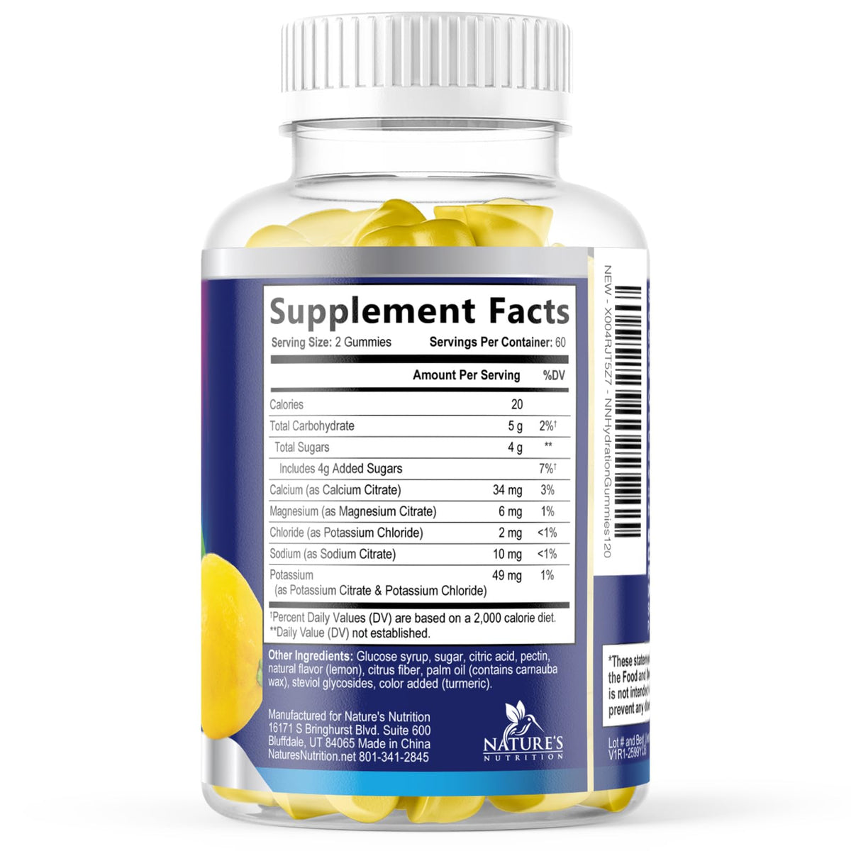Hydration Electrolyte Gummies - Daily Liquid Replenisher Gummy - Electrolyte Multiplier with Minerals, Potassium & Real Salt - Vegan, Non-GMO - Tasty Lemon Flavor Hydration Electrolytes - FENGGESTORE20