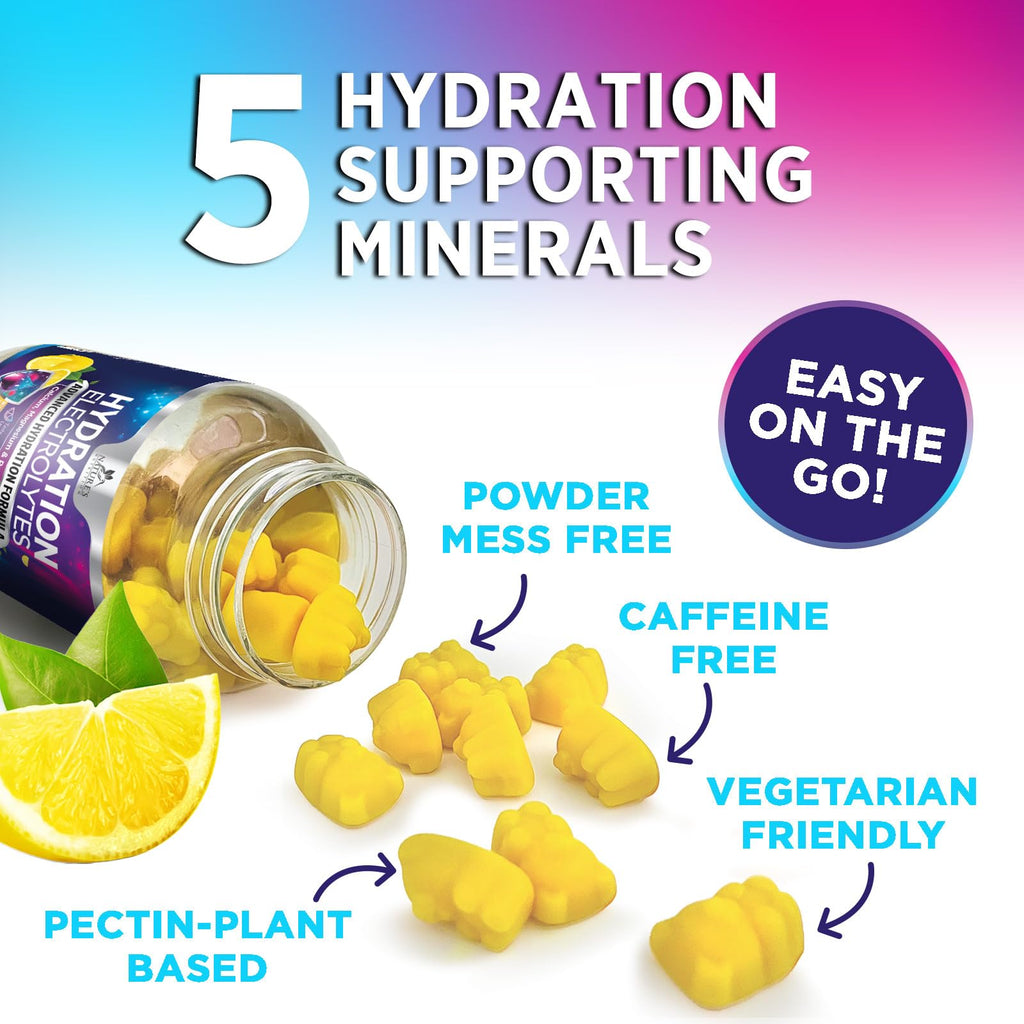 Hydration Electrolyte Gummies - Daily Liquid Replenisher Gummy - Electrolyte Multiplier with Minerals, Potassium & Real Salt - Vegan, Non-GMO - Tasty Lemon Flavor Hydration Electrolytes - FENGGESTORE20