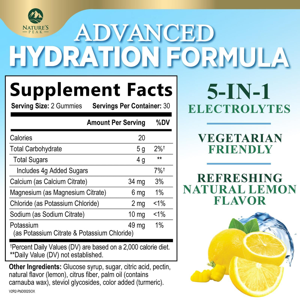 Hydration Electrolyte Gummies - Daily Liquid Replenisher Gummy - Electrolyte Multiplier with Minerals, Potassium & Real Salt - Vegan, Non-GMO - Tasty Lemon Flavor Hydration Electrolytes - 60 Gummies - FENGGESTORE20