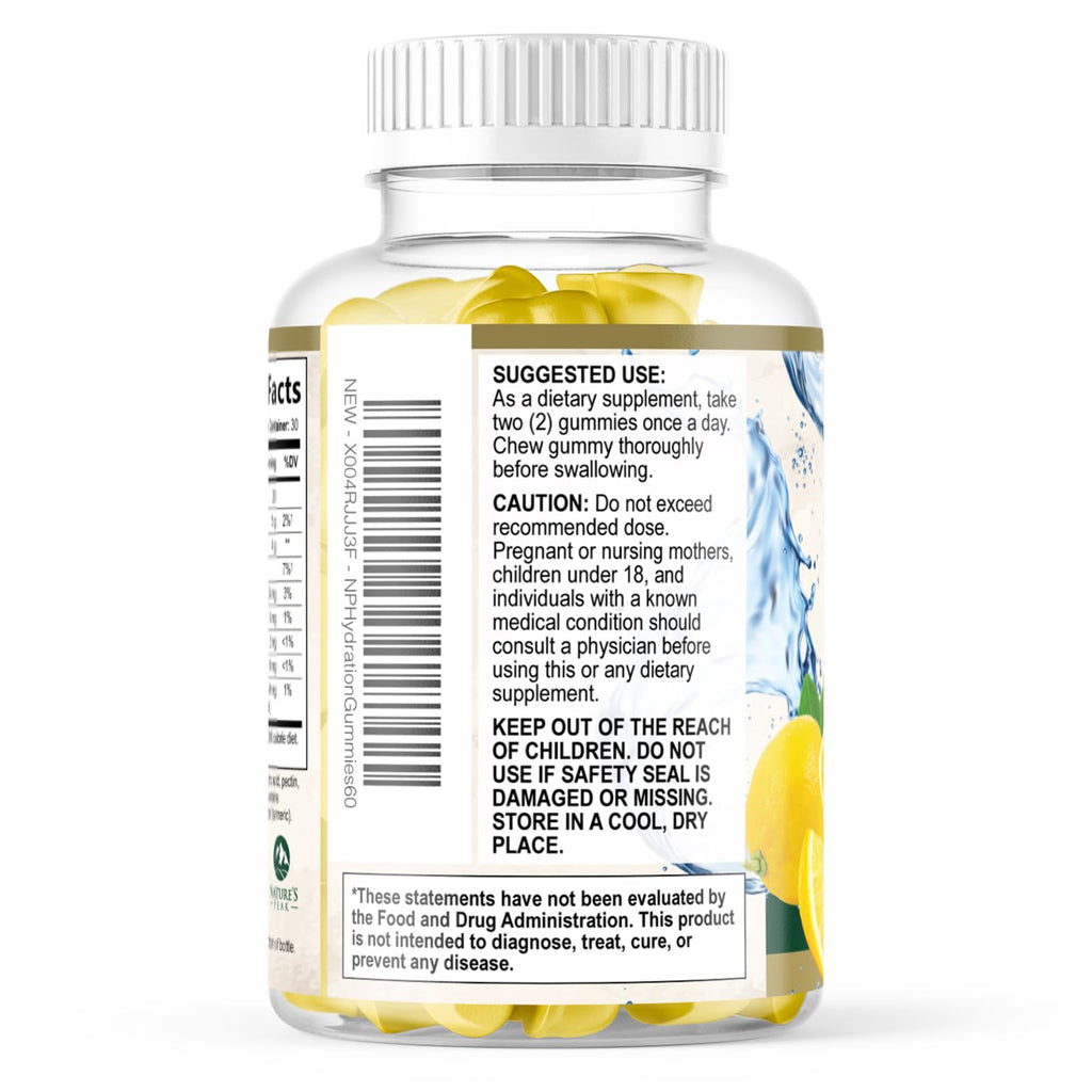 Hydration Electrolyte Gummies - Daily Liquid Replenisher Gummy - Electrolyte Multiplier with Minerals, Potassium & Real Salt - Vegan, Non-GMO - Tasty Lemon Flavor Hydration Electrolytes - 60 Gummies - FENGGESTORE20