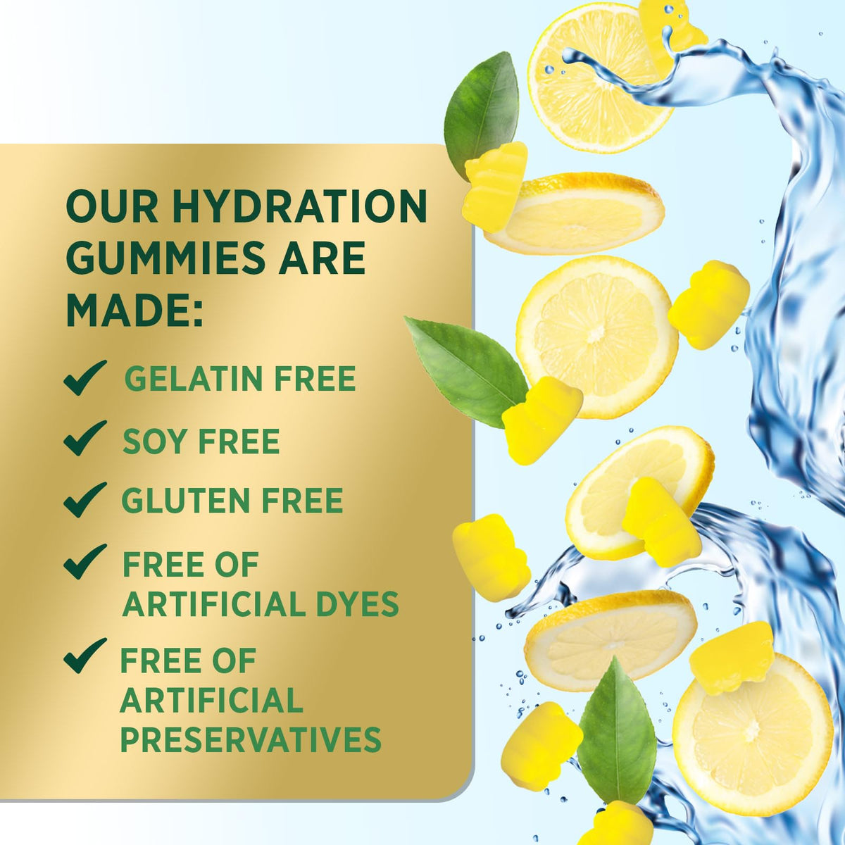 Hydration Electrolyte Gummies - Daily Liquid Replenisher Gummy - Electrolyte Multiplier with Minerals, Potassium & Real Salt - Vegan, Non-GMO - Tasty Lemon Flavor Hydration Electrolytes - 60 Gummies - FENGGESTORE20
