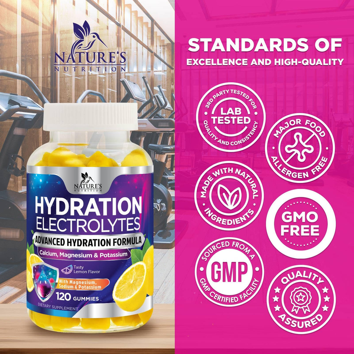 Hydration Electrolyte Gummies - Daily Liquid Replenisher Gummy - Electrolyte Multiplier with Minerals, Potassium & Real Salt - Vegan, Non-GMO - Tasty Lemon Flavor Hydration Electrolytes - FENGGESTORE20