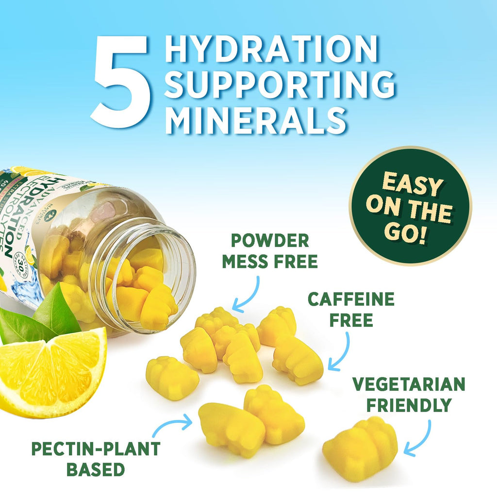 Hydration Electrolyte Gummies - Daily Liquid Replenisher Gummy - Electrolyte Multiplier with Minerals, Potassium & Real Salt - Vegan, Non-GMO - Tasty Lemon Flavor Hydration Electrolytes - 60 Gummies - FENGGESTORE20