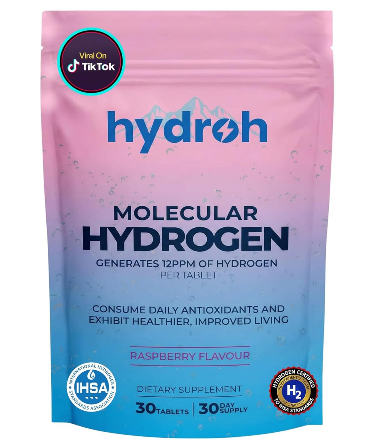 Hydrogen Water Tablets, Molecular Hydrogen Tablets for Drinking Water, Antioxidant-Rich, Supports Brain Energy & Health - Quick-Dissolving - Raspberry H2 Tabs - FENGGESTORE20
