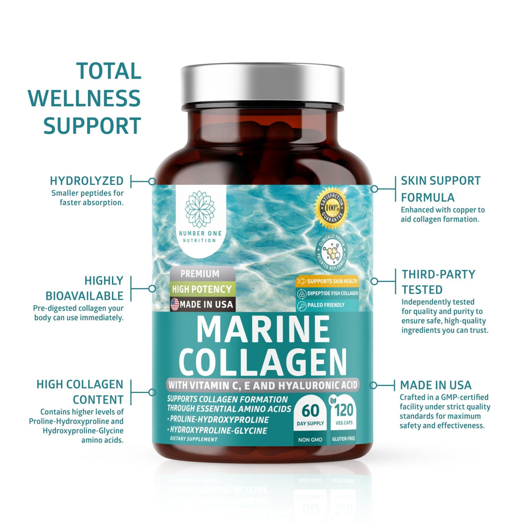 Hydrolyzed Marine Collagen with Hyaluronic Acid, Vitamin C, Theaflavin and Copper, Collagen Supplement for Women and Men for Radiant Skin, Hair & Nails, - FENGGESTORE20