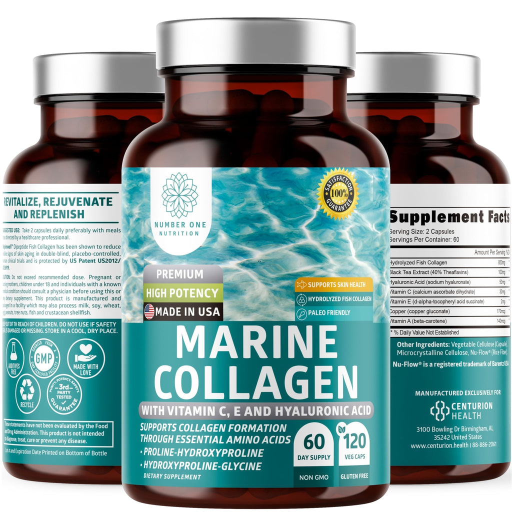 Hydrolyzed Marine Collagen with Hyaluronic Acid, Vitamin C, Theaflavin and Copper, Collagen Supplement for Women and Men for Radiant Skin, Hair & Nails, - FENGGESTORE20
