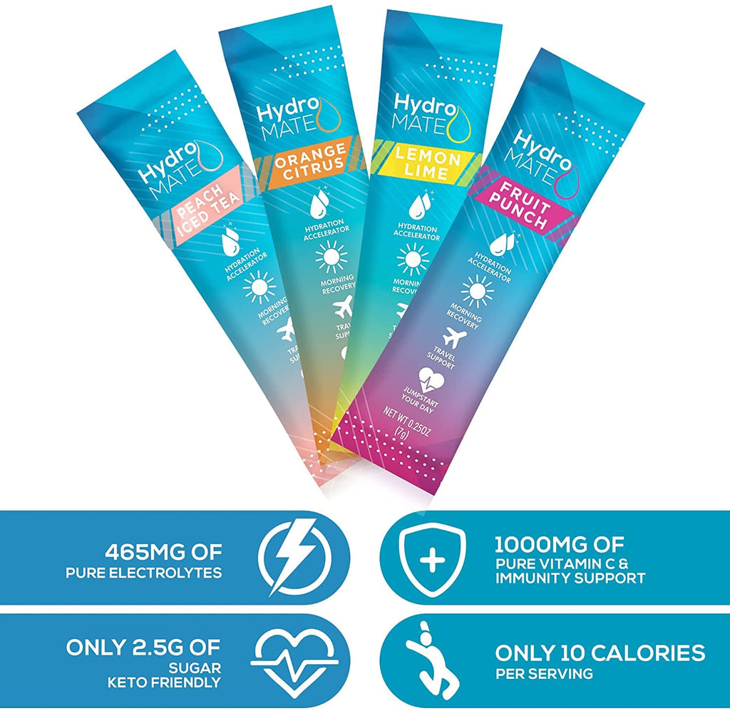 HydroMATE Electrolyte Powder Variety Pack Hydration Packets Low Sugar 30 Count - FENGGESTORE20