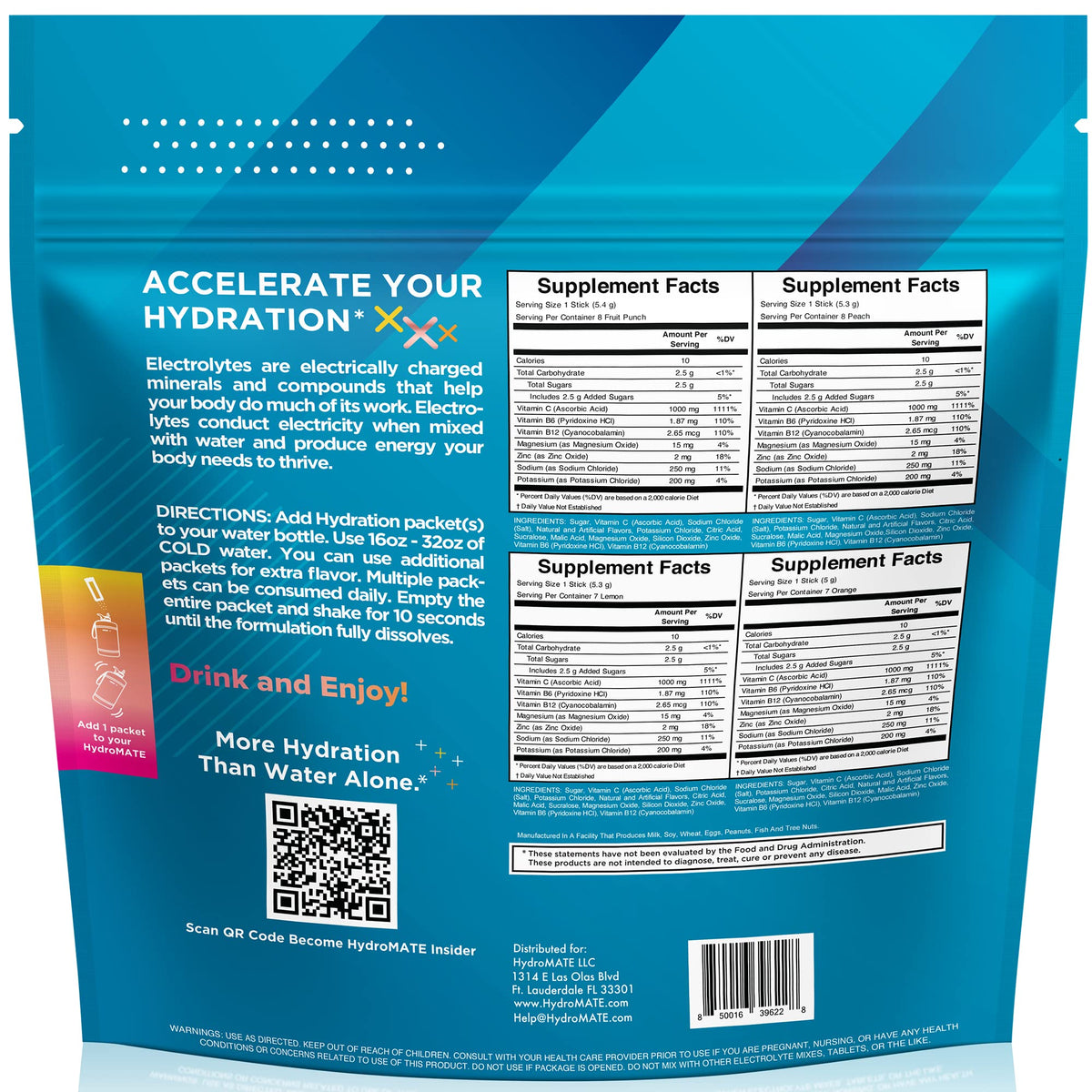 HydroMATE Electrolyte Powder Variety Pack Hydration Packets Low Sugar 30 Count - FENGGESTORE20