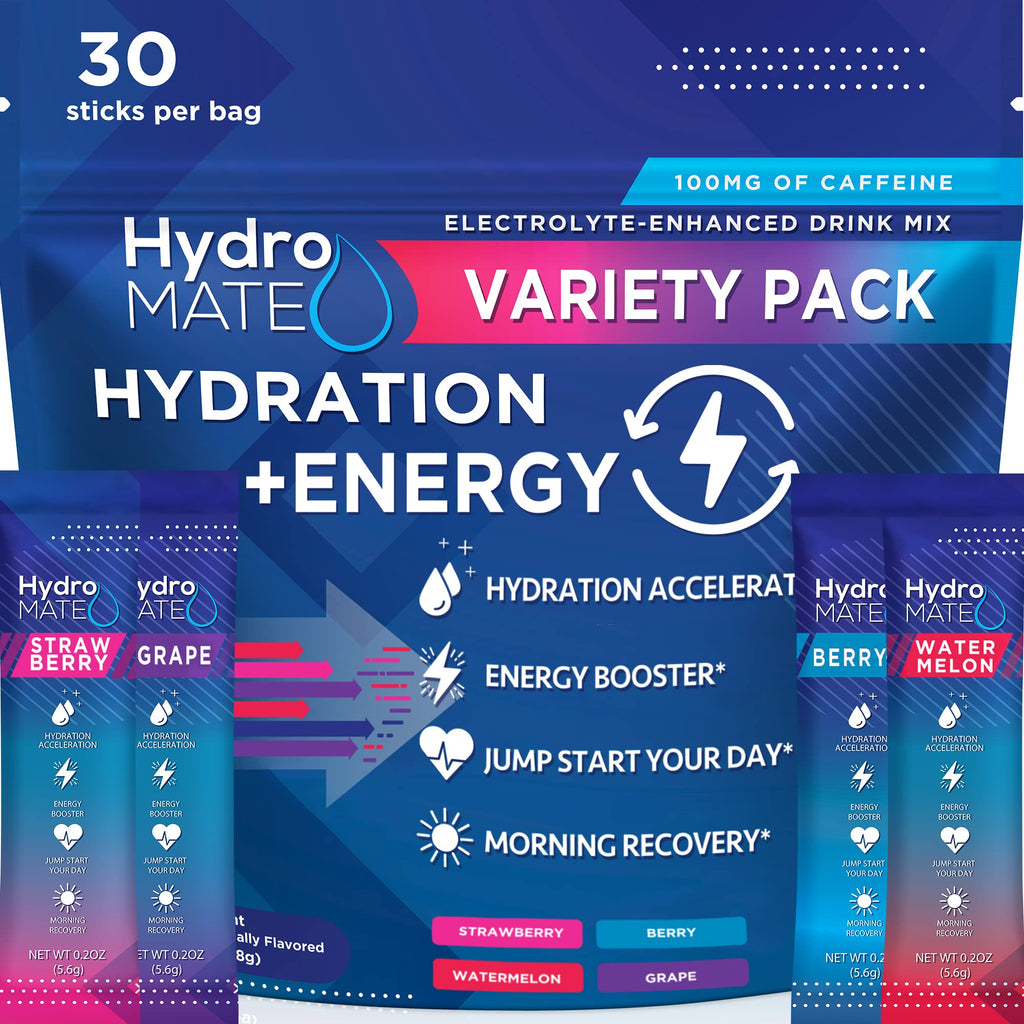 HydroMATE Electrolytes Powder Drink Mix Packets Hydration Accelerator Low Sugar Party Favors for Rapid Recovery Vitamin C Plu - FENGGESTORE20