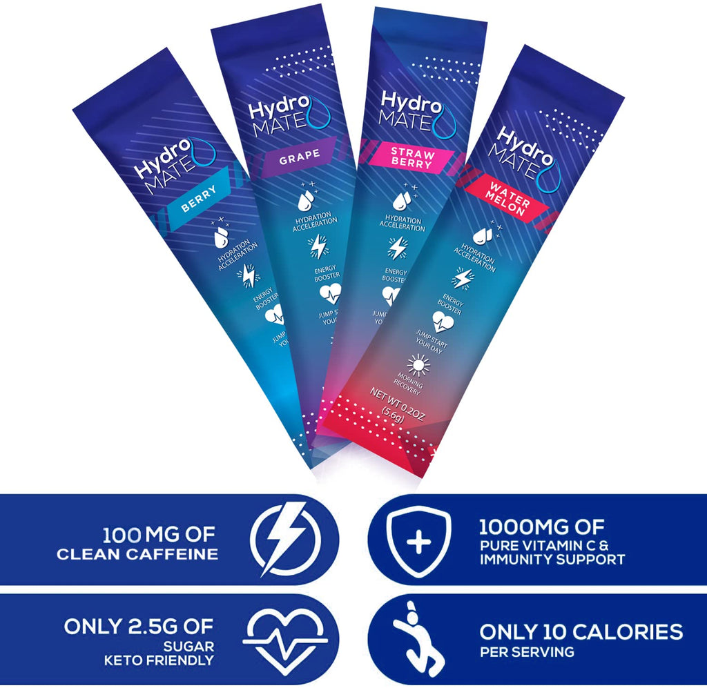 HydroMATE Electrolytes Powder Drink Mix Packets Hydration Accelerator Low Sugar Party Favors for Rapid Recovery Vitamin C Plu - FENGGESTORE20