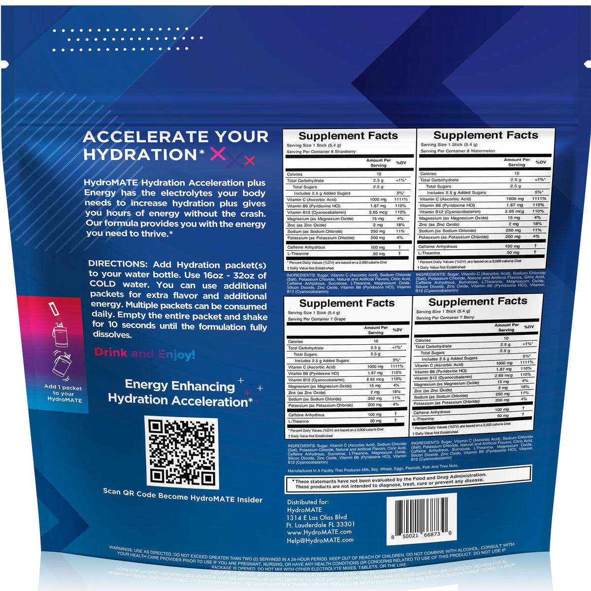 HydroMATE Electrolytes Powder Drink Mix Packets Hydration Accelerator Low Sugar Party Favors for Rapid Recovery Vitamin C Plu - FENGGESTORE20