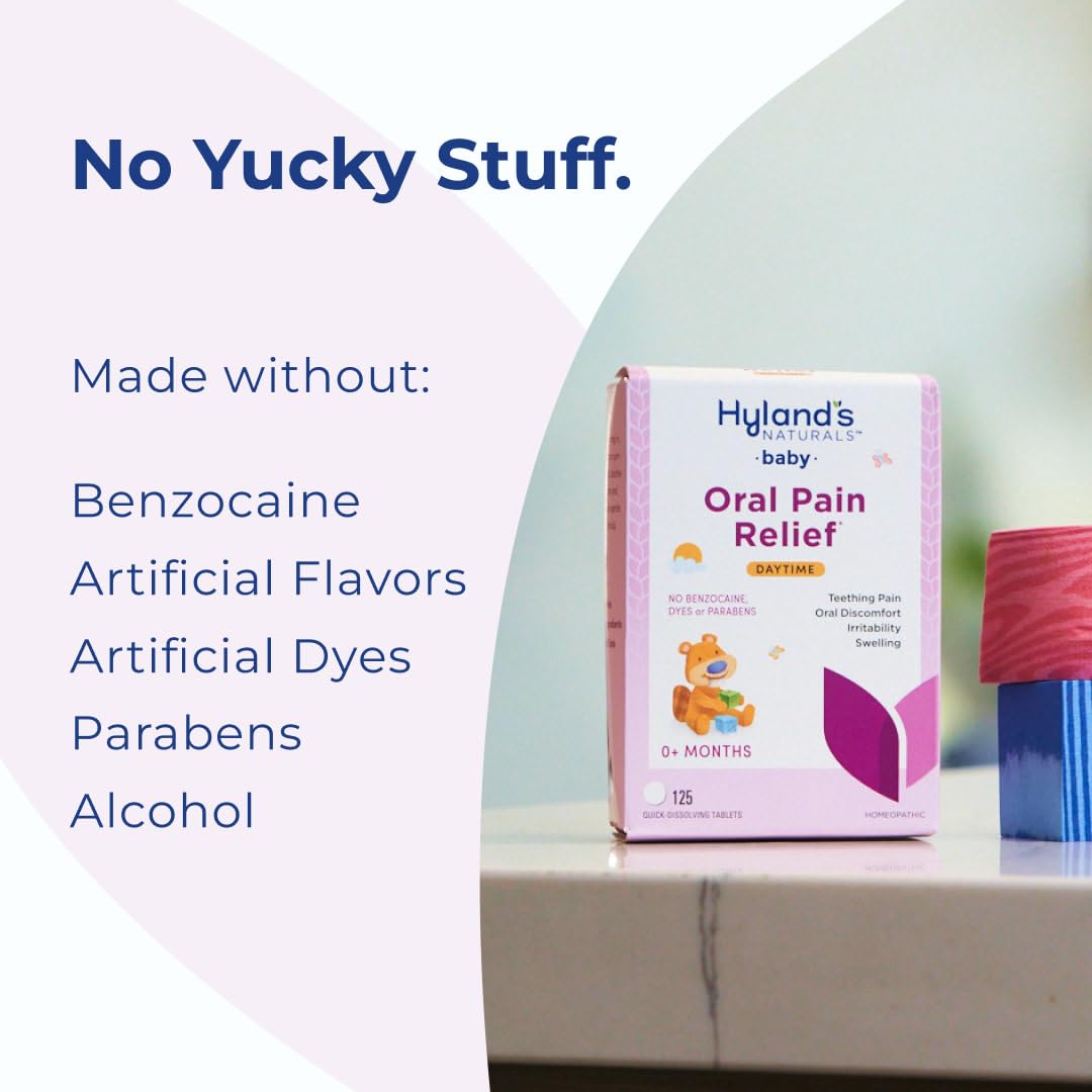 Hyland's Baby Nighttime Oral Pain Relief Tablets - 125-Count, Up to 62 Doses - Baby and Toddler Soothing Tablets with Chamomile for Discomfort, Irritability & Swelling - FENGGESTORE20