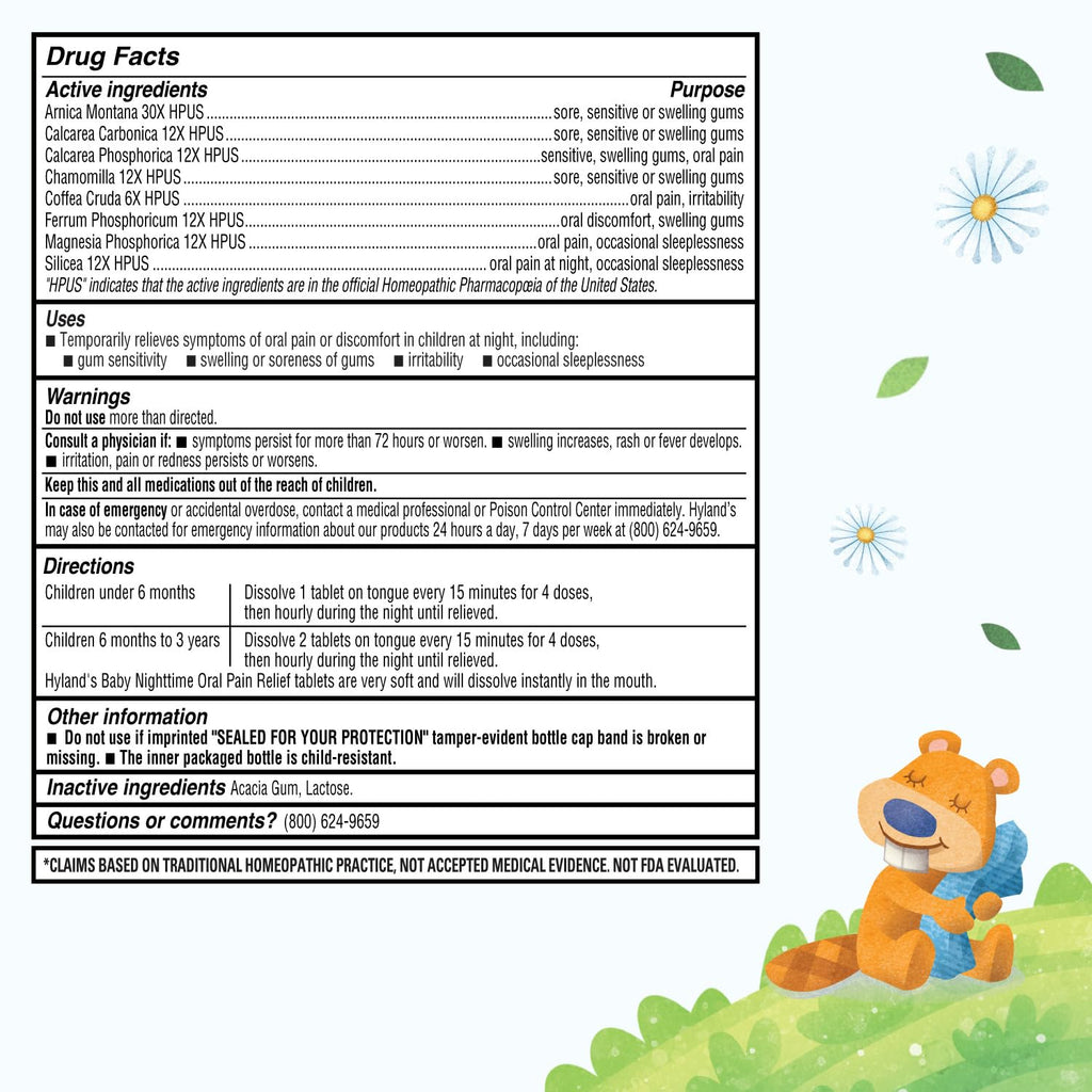 Hyland's Baby Nighttime Oral Pain Relief Tablets - 125-Count, Up to 62 Doses - Baby and Toddler Soothing Tablets with Chamomile for Discomfort, Irritability & Swelling - FENGGESTORE20
