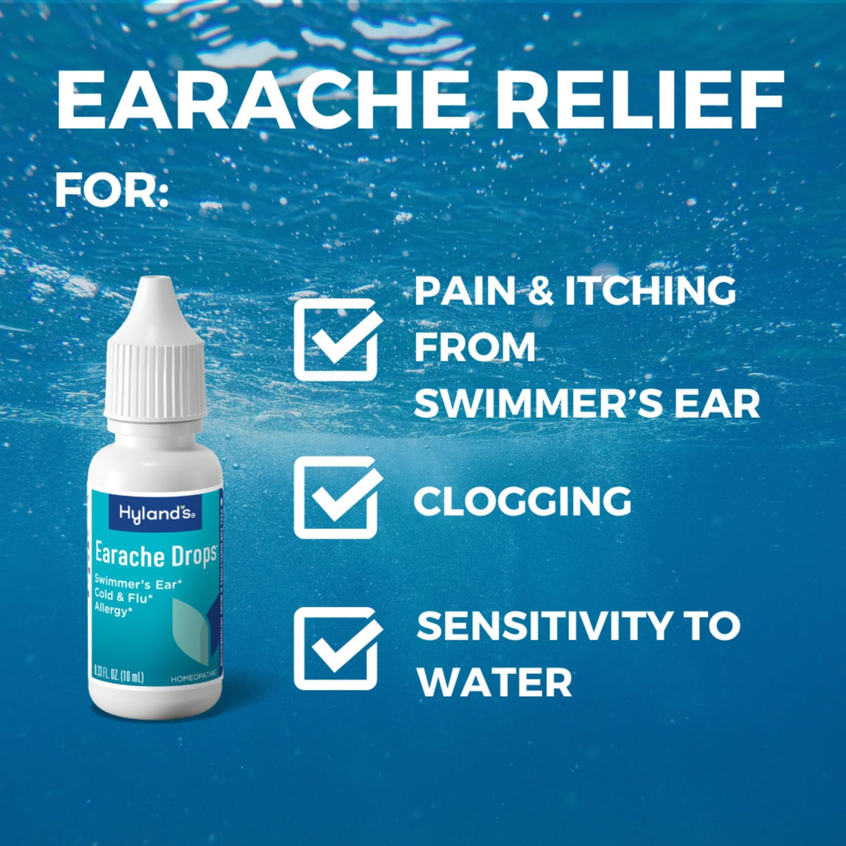 Hyland's Earache Drops, Natural Relief of Swimmer's Ear, Cold and Flu, Allergy Symptoms, Ages 4 and up, Day and Night, 0.33 Fl Oz - FENGGESTORE20