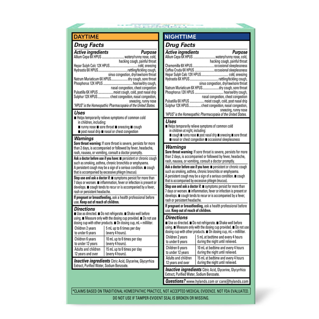 Hyland's Kids Cold and Cough, Day and Night Combo Pack, Cold Medicine for Ages 2 and up, Syrup Cough Medicine for Kids, Nasal Decongestant, 4 Fl Oz (Pack of 2) - FENGGESTORE20