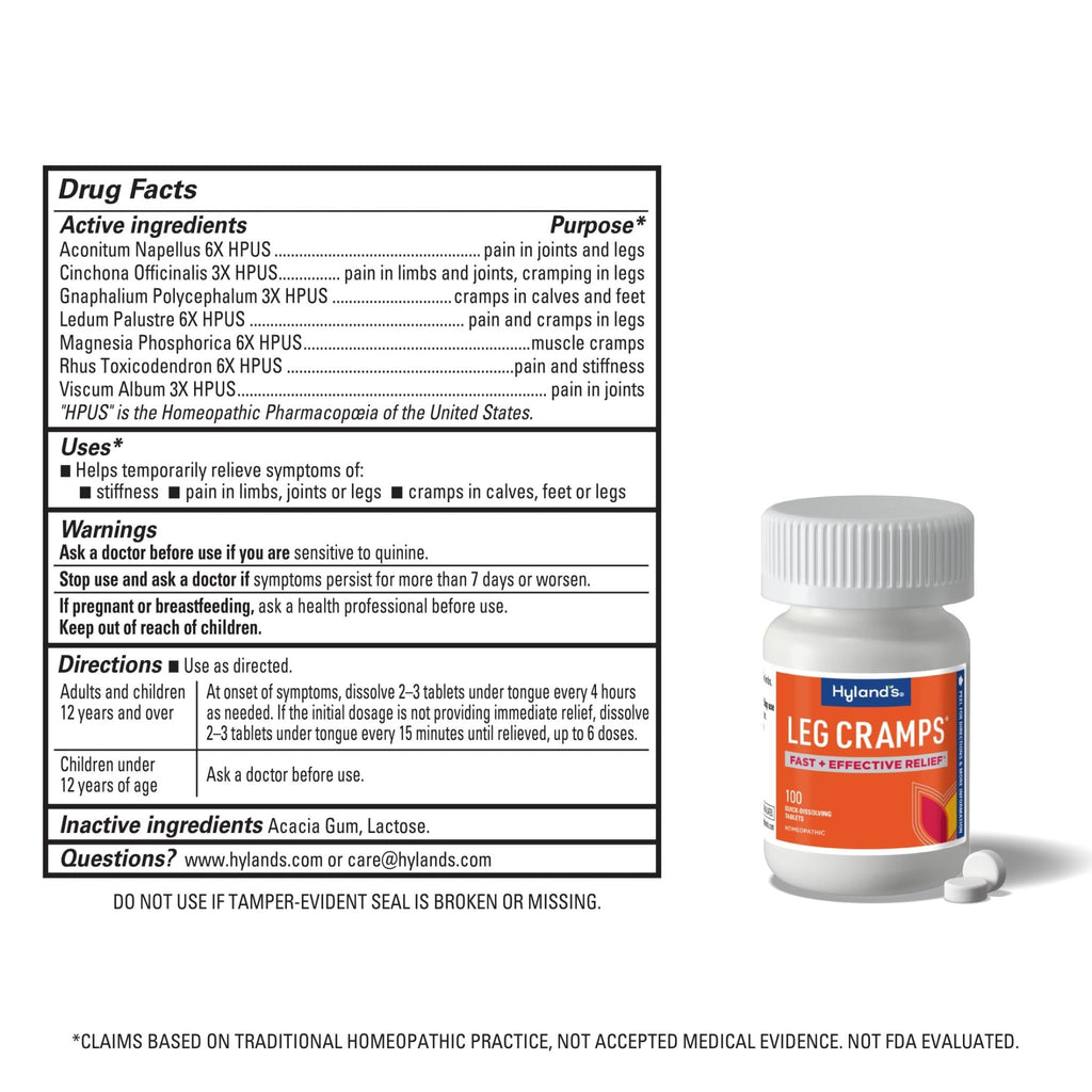 Hyland's Leg Cramps, Relief of Leg, Calf, Charley Horses, and Foot Cramps, 100 Quick-Dissolving Tablets - FENGGESTORE20