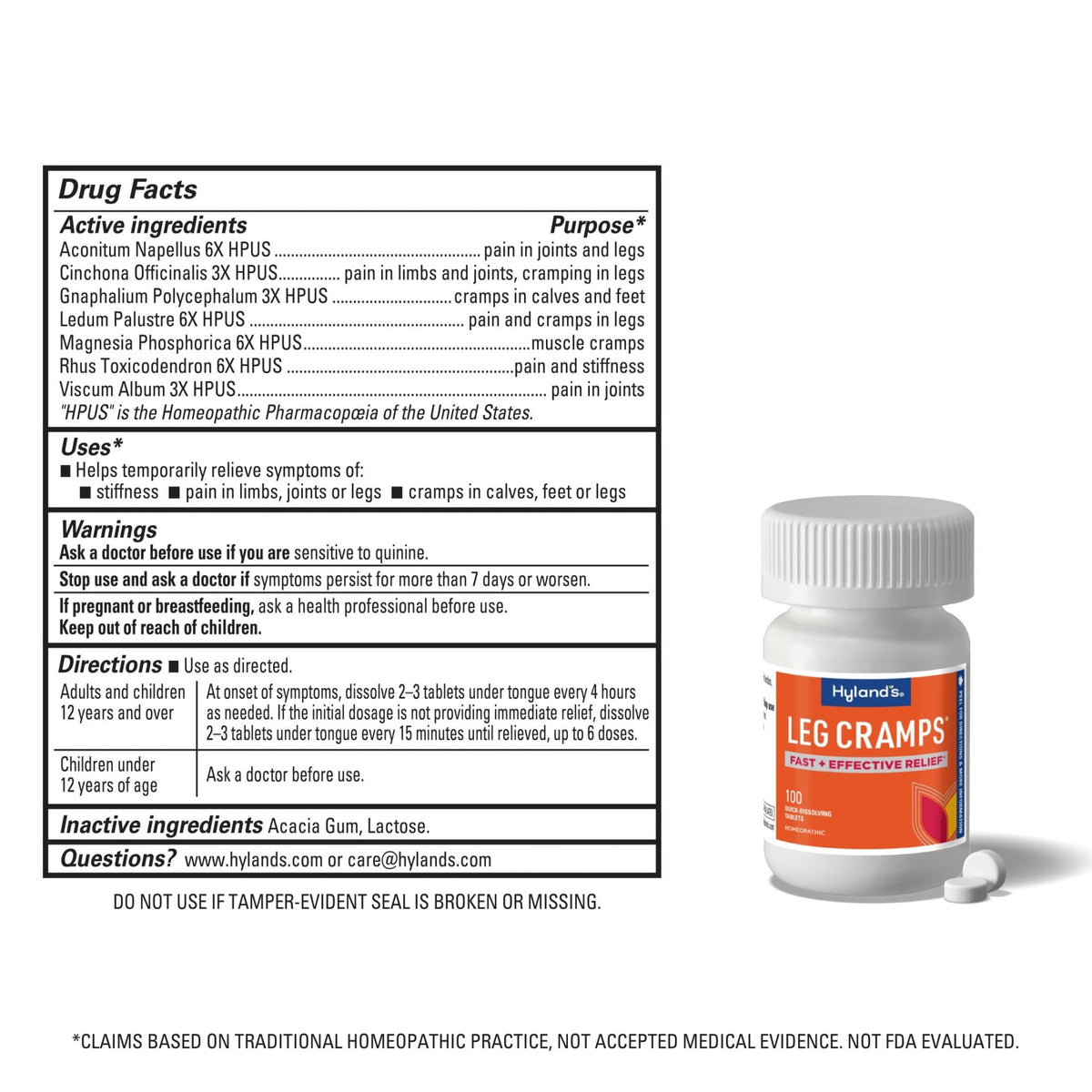 Hyland's Leg Cramps, Relief of Leg, Calf, Charley Horses, and Foot Cramps, 100 Quick-Dissolving Tablets - FENGGESTORE20