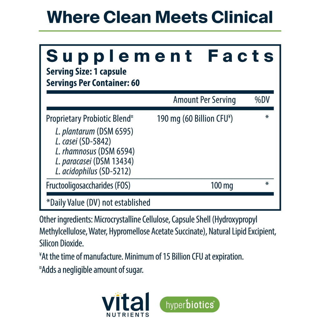 Hyperbiotics Vital Nutrients Prebiotic and Probiotic for Women and Men | 60 Billion CFU | Pre and Probiotics Supports Digestive Health, Constipation, - FENGGESTORE20