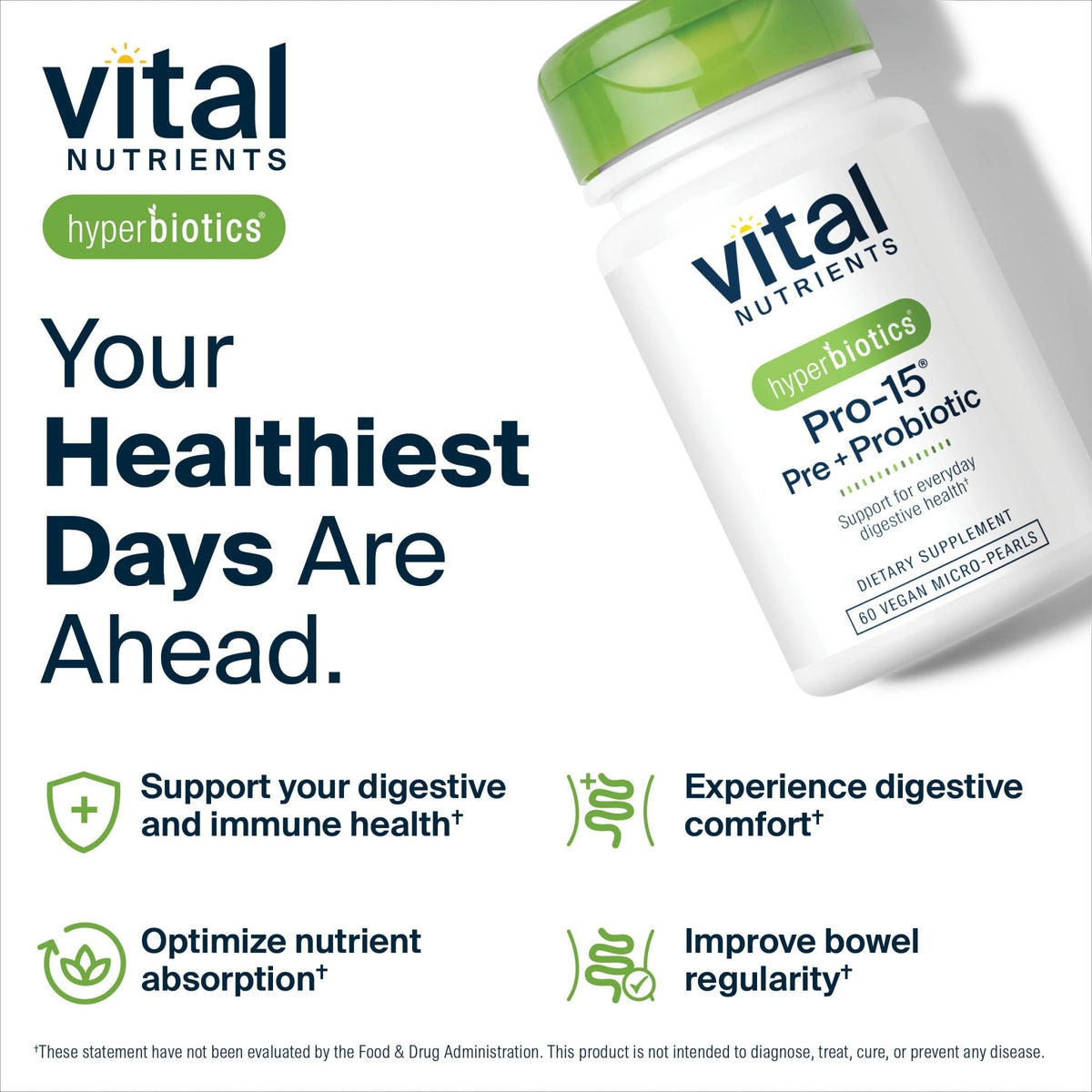 Hyperbiotics Vital Nutrients Pro-15 Prebiotics and Probiotics for Women and Men | 15 Science Backed Strains | Supports Occasional Constipation - FENGGESTORE20