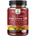 Icelandic Wild Caught Cod Liver Oil Softgels - Fish Omega 3, EPA, DHA, Vitamin D & A, 1000mg Per Serving - Burpless Capsules for Heart - FENGGESTORE20